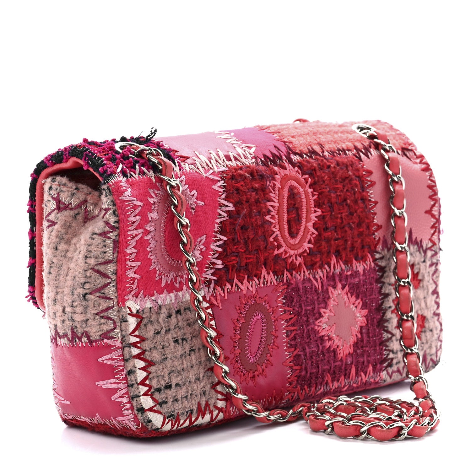 Chanel Tweed Patchwork Medium Single Flap Pink 2 of 11