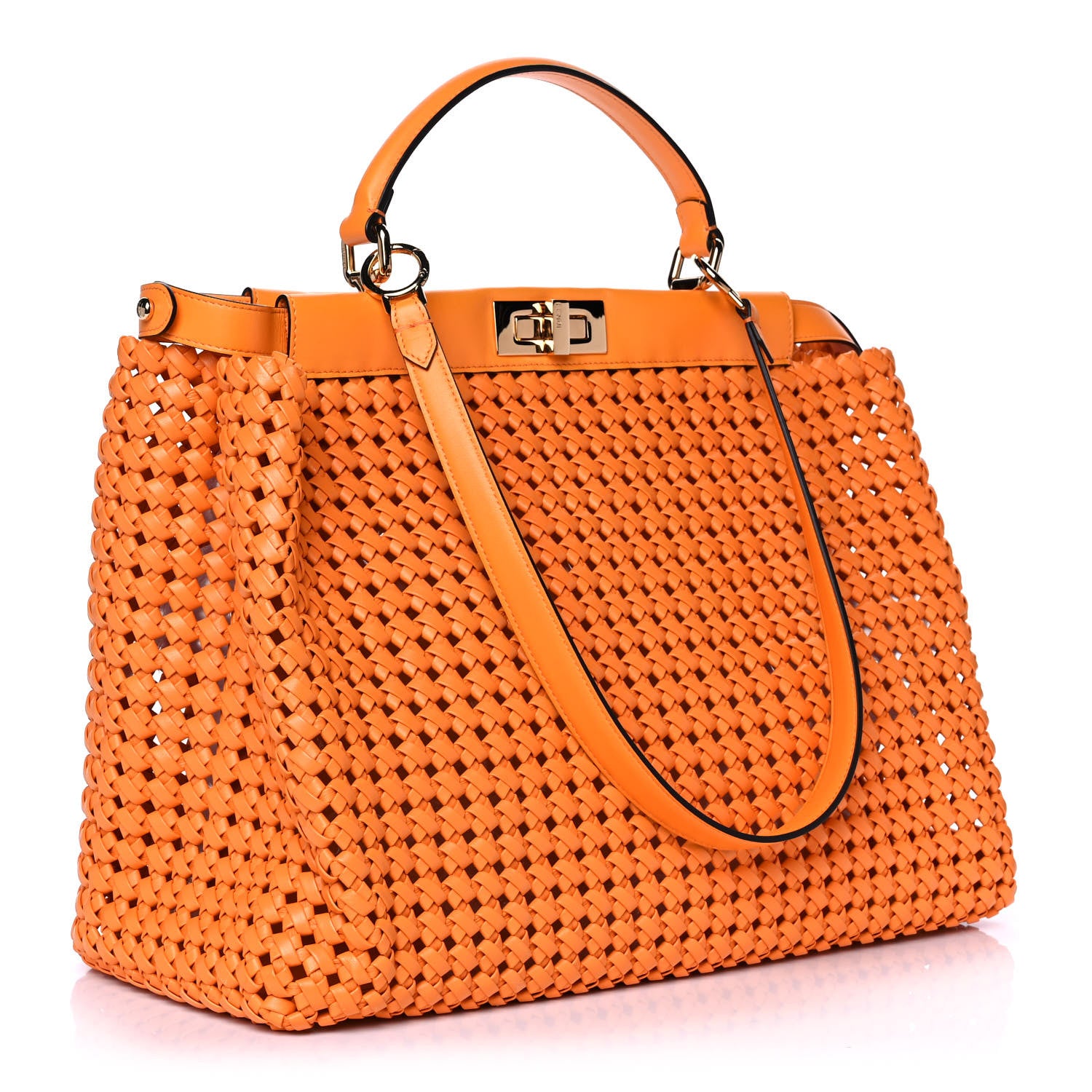 Fendi Nappa Woven Large Peekaboo Iconic Satchel Clementine 3 of 10