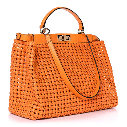 Fendi Nappa Woven Large Peekaboo Iconic Satchel Clementine 3 of 10