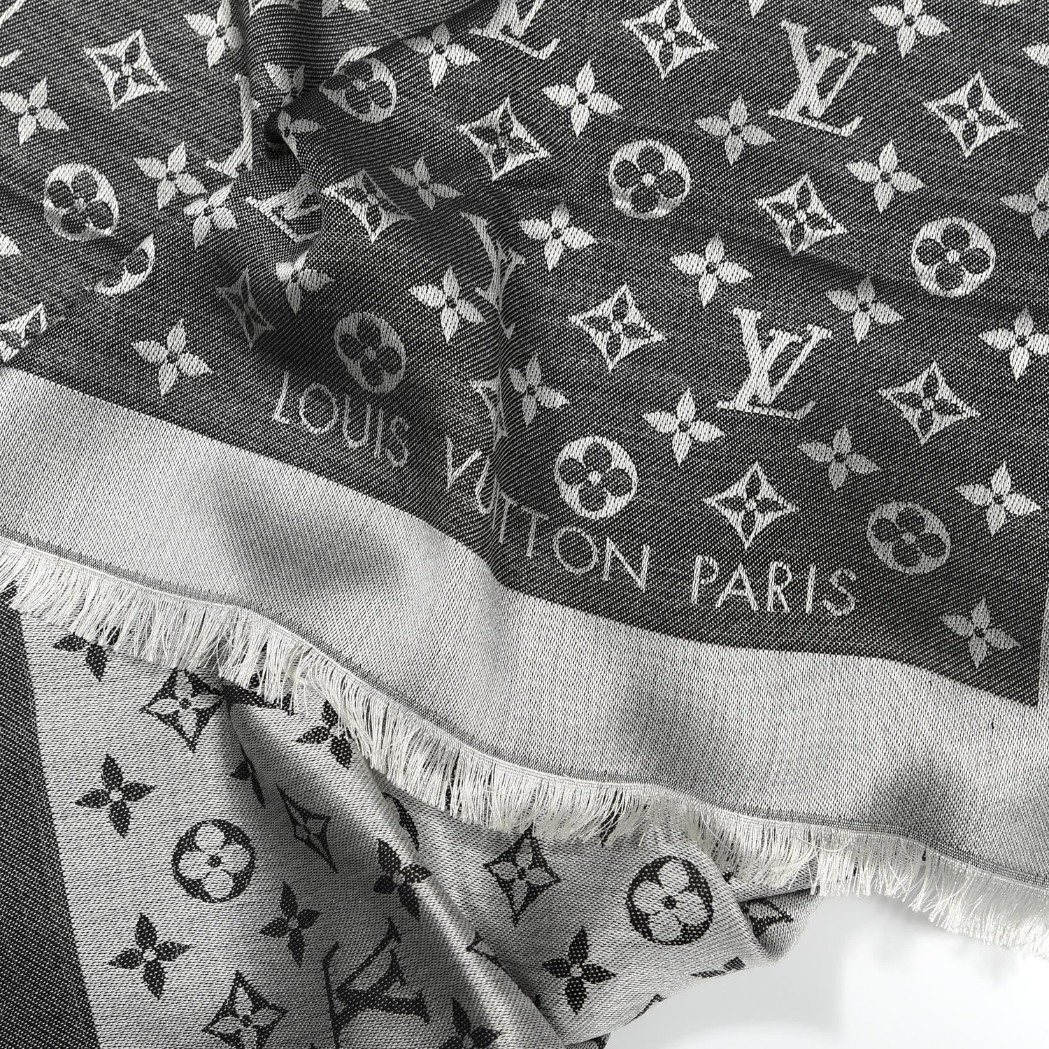 Louis Vuitton Wool Silk Monogram Denim Shawl Black 2 of 3