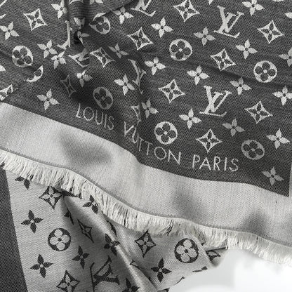 Louis Vuitton Wool Silk Monogram Denim Shawl Black 2 of 3