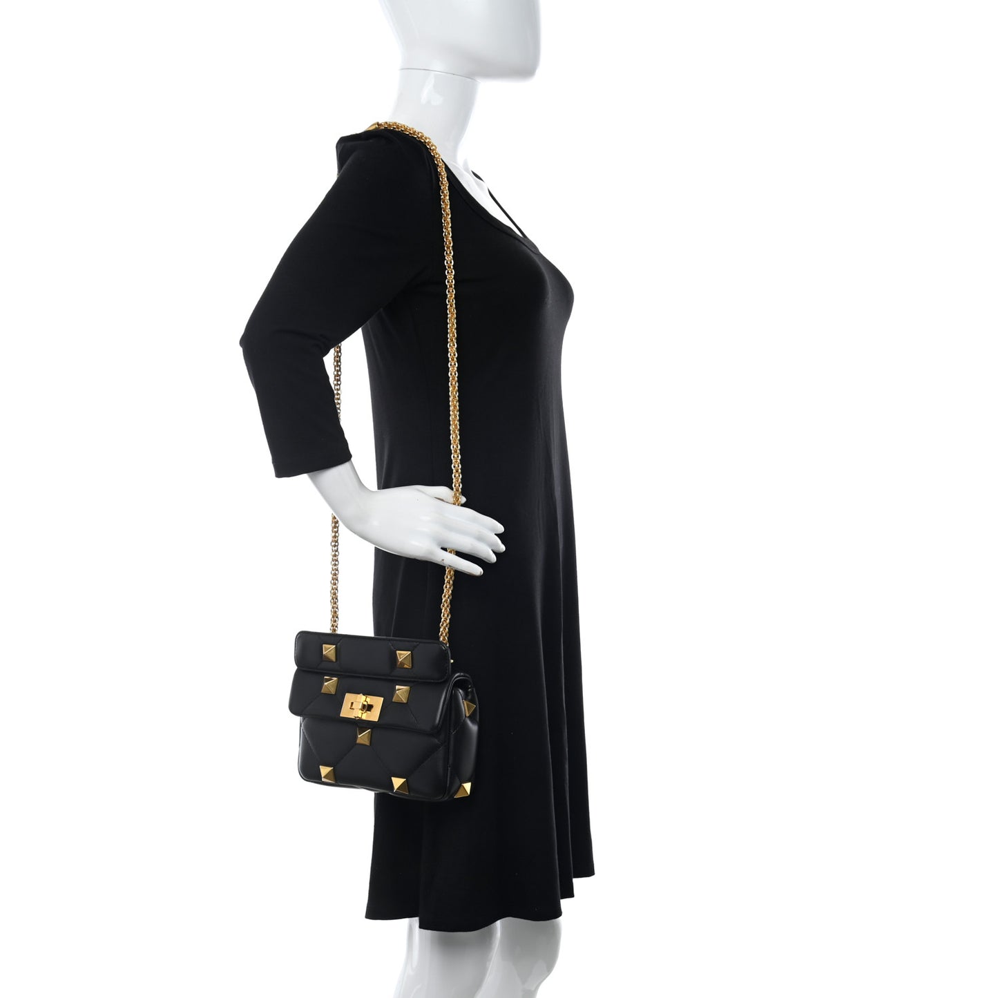 Nappa Small Roman Stud Shoulder Bag Black