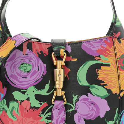 Gucci X KEN SCOTT New Shangai Calfskin Jenny Floral Print Small Jackie 1961 Hobo Black Pink 8 of 12