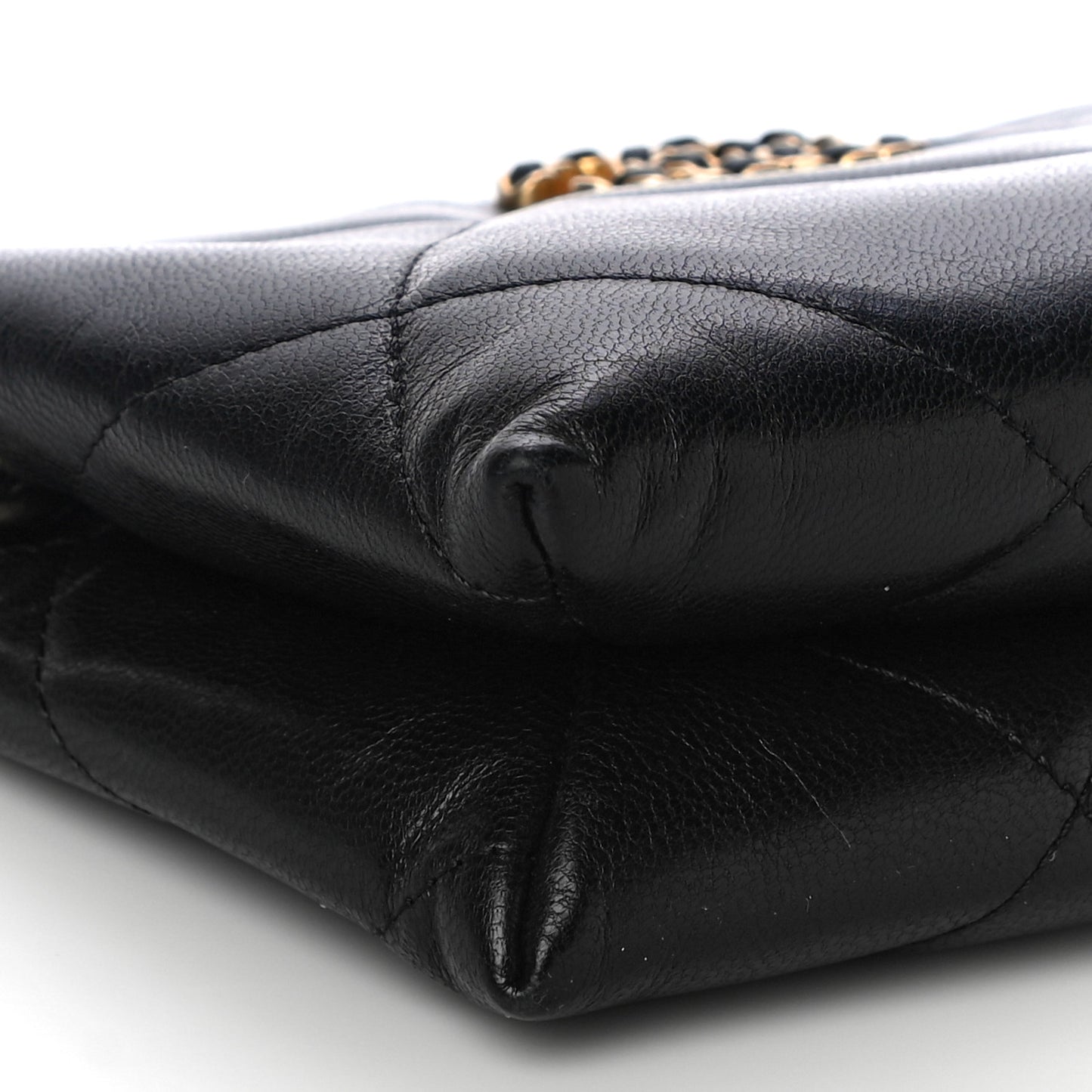 Shiny Goatskin Quilted Small Chanel 19 Pouch With Handle Black