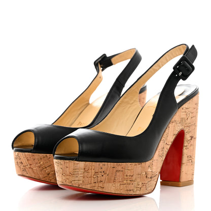 Christian Louboutin Calfskin Cork Dona Anna 120 Wedges 38 Black Natural 3 of 11