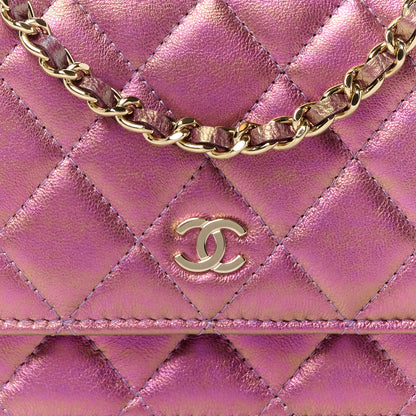 Chanel Iridescent Lambskin Quilted Mini Wallet On Chain WOC Purple 7 of 10