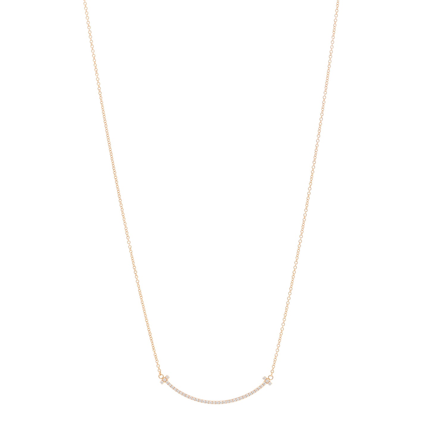 18K Rose Gold Diamond Small T Smile Pendant Necklace