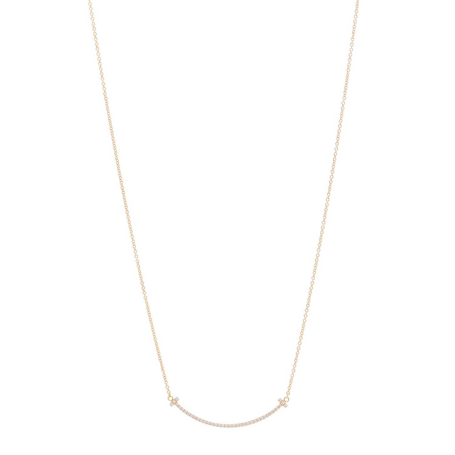 Tiffany 18K Rose Gold Diamond Small T Smile Pendant Necklace 1 of 4