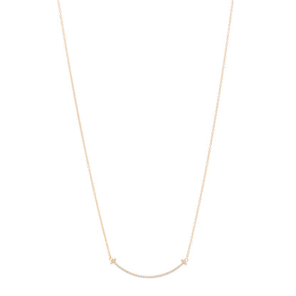 Tiffany 18K Rose Gold Diamond Small T Smile Pendant Necklace 1 of 4