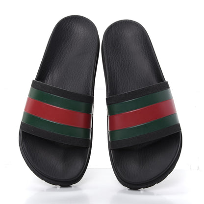 Gucci Rubber Web Mens Lug Sole Slide Sandals 5 Black Green Red 5 of 10