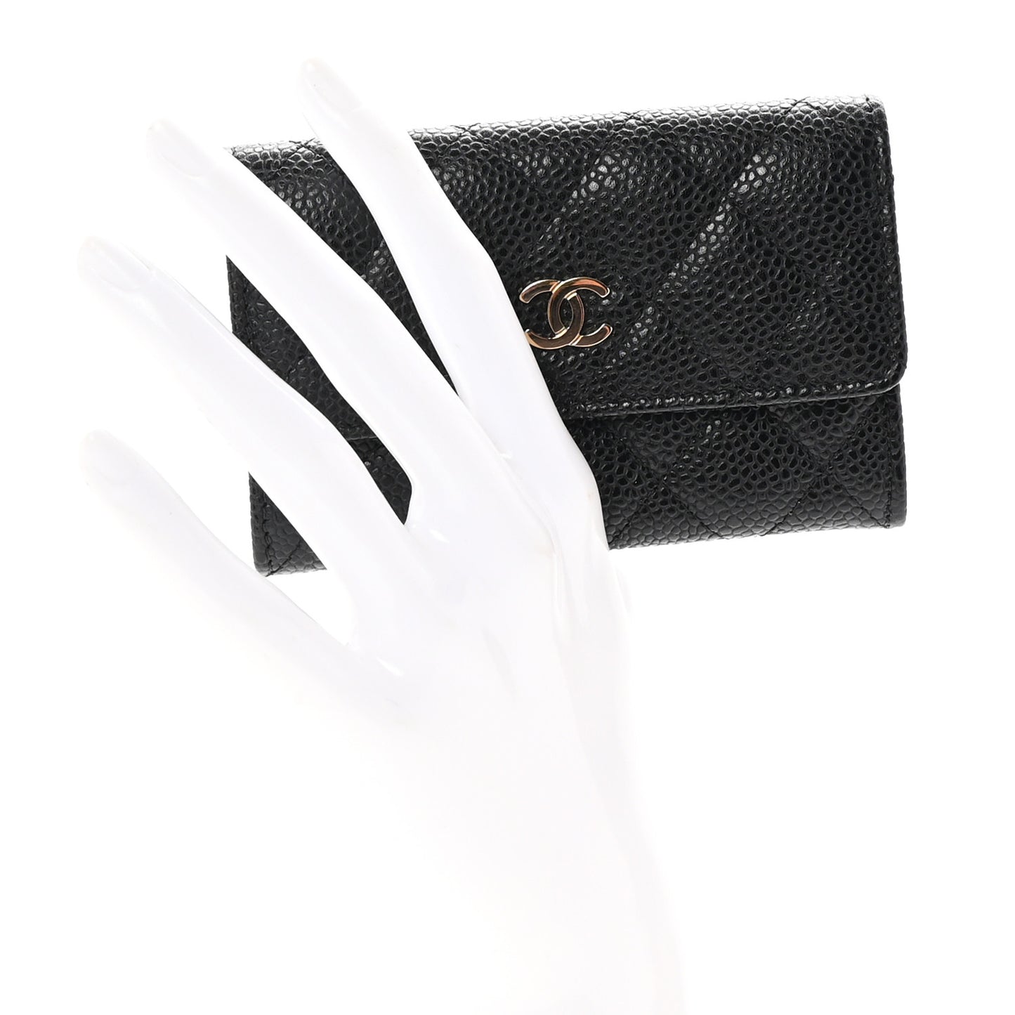 Caviar Quilted Flap Card Holder Black