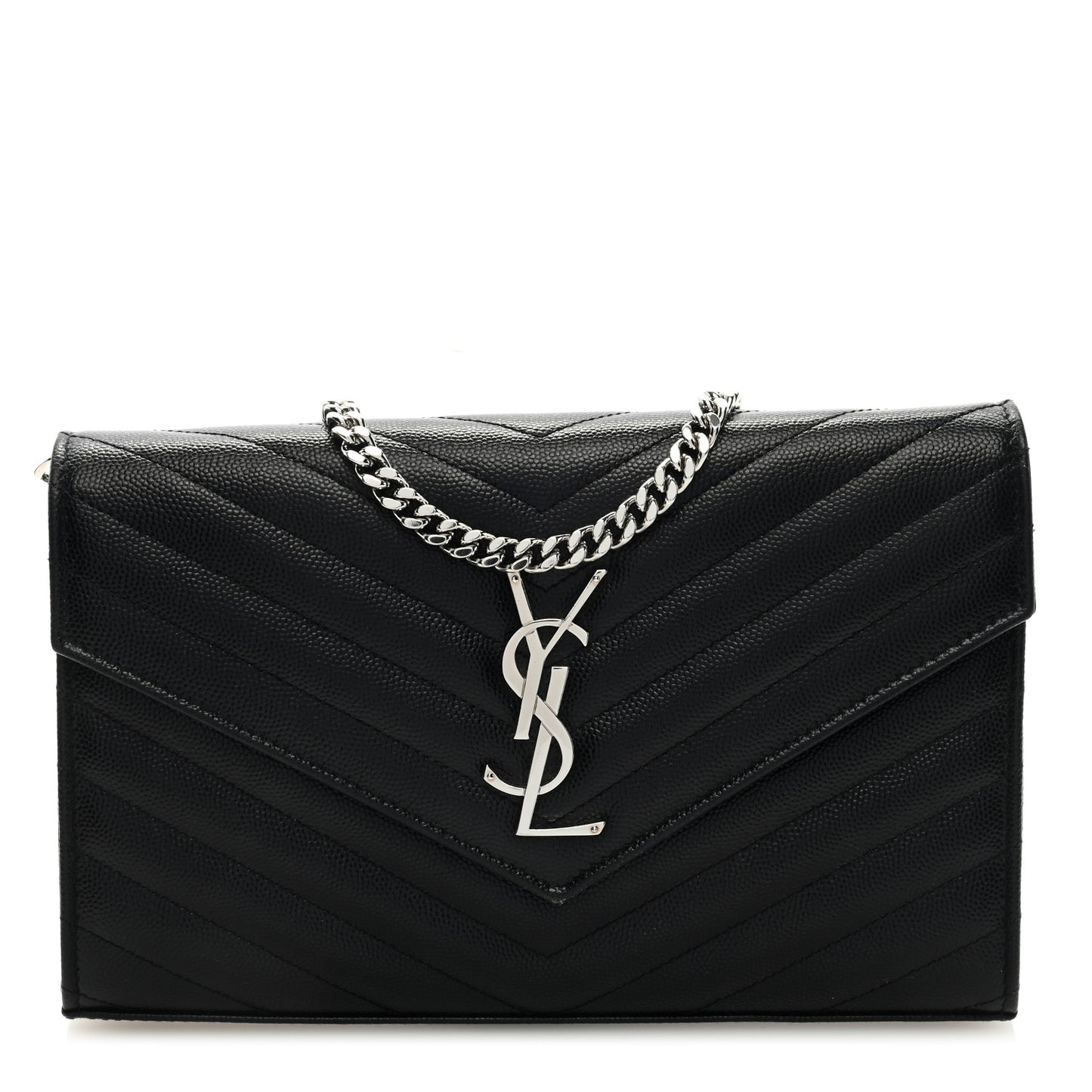 Grain De Poudre Matelasse Chevron Monogram Chain Wallet Black