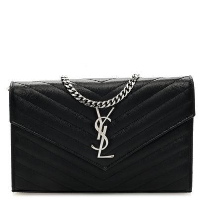 Saint Laurent Grain De Poudre Matelasse Chevron Monogram Chain Wallet Black 1 of 9