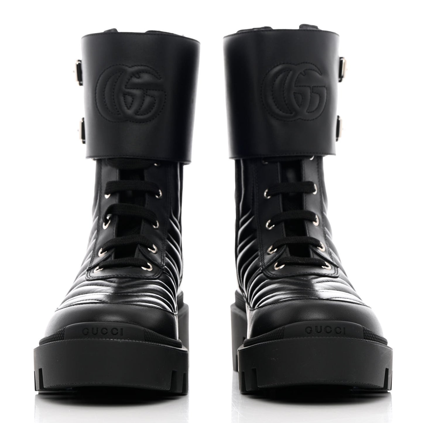 Nappa Frances GG Matelasse Platform Combat Boots 39 Black