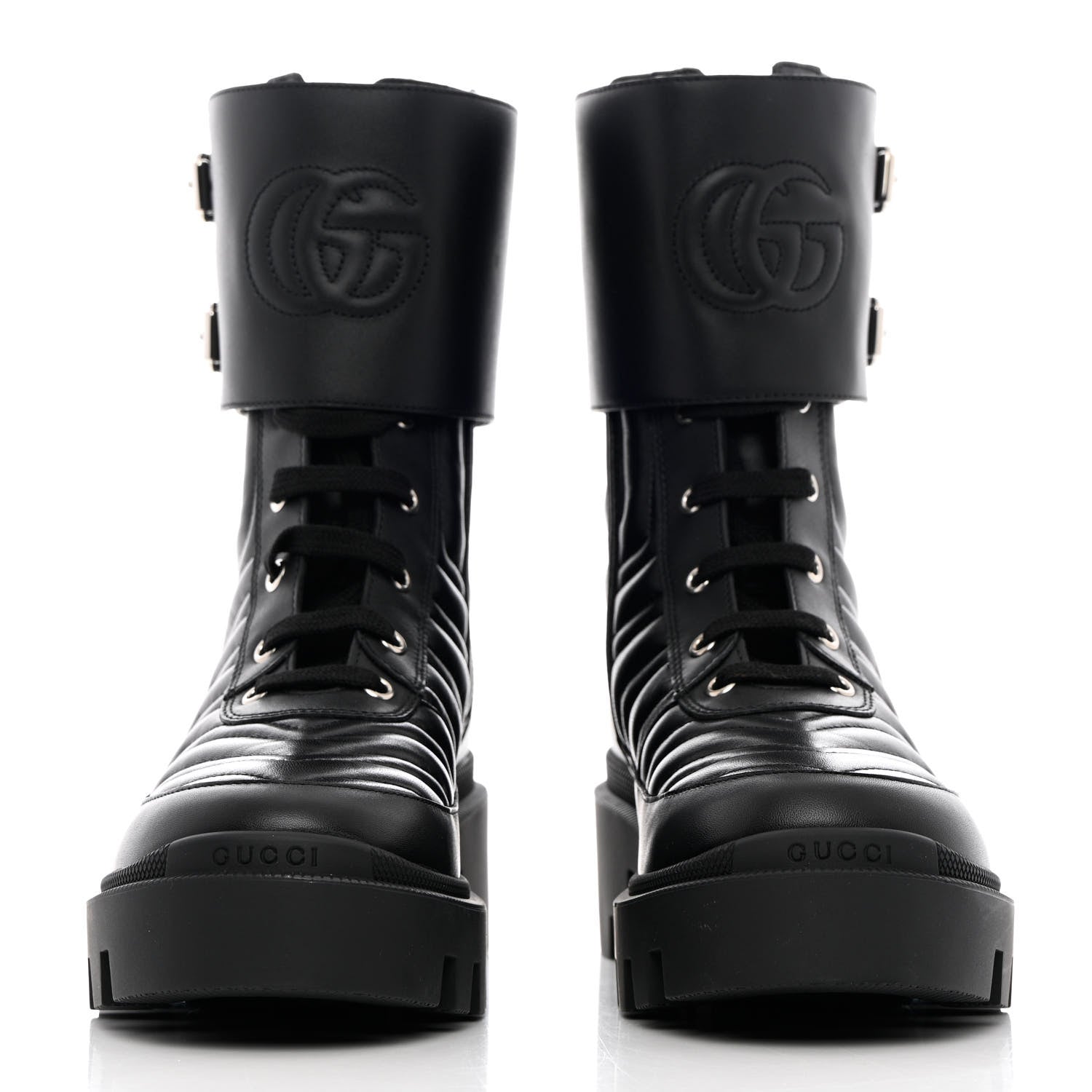 Gucci Nappa Frances GG Matelasse Platform Combat Boots 39 Black 2 of 12