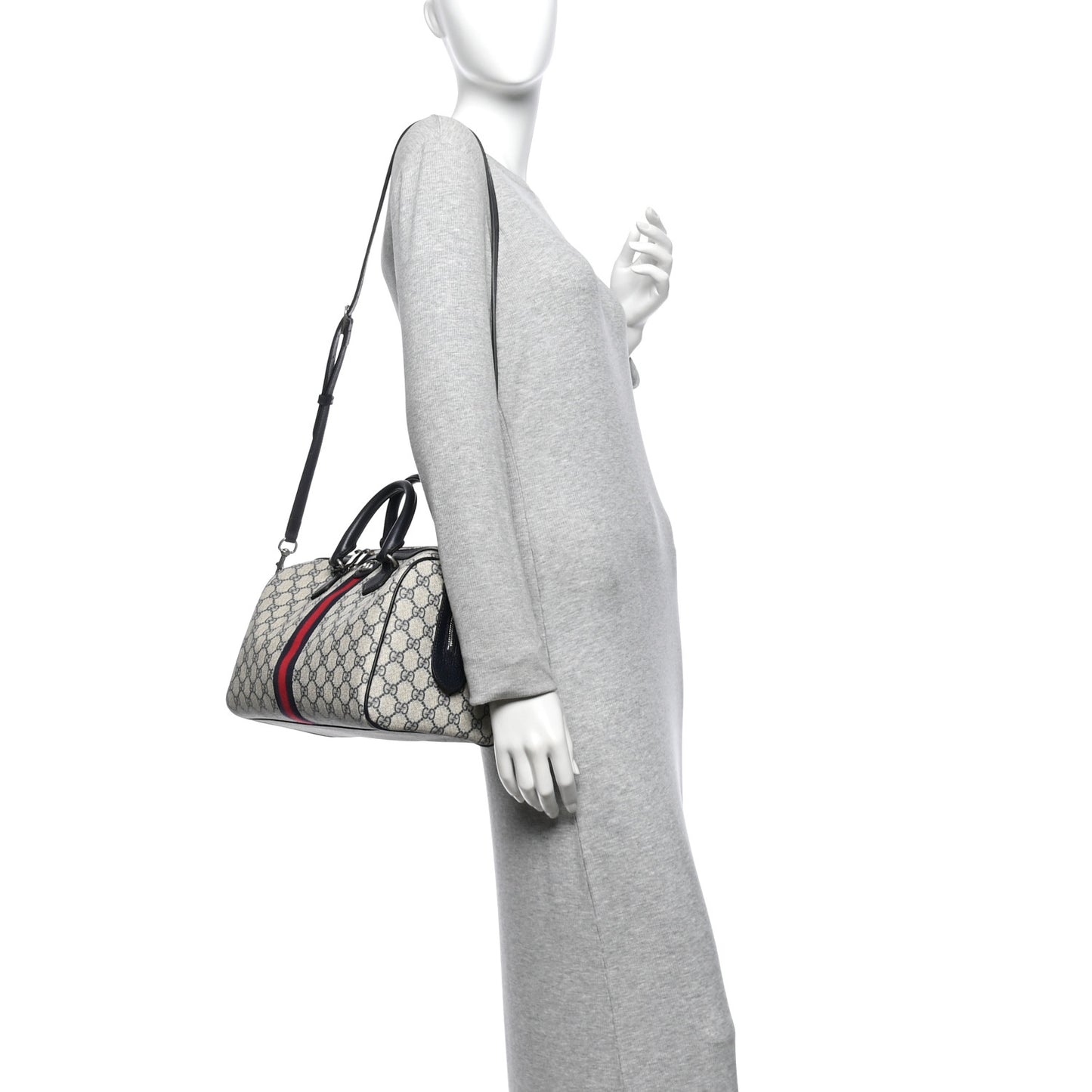 GG Supreme Monogram Web Medium Ophidia Top Handle Bag Beige Blue