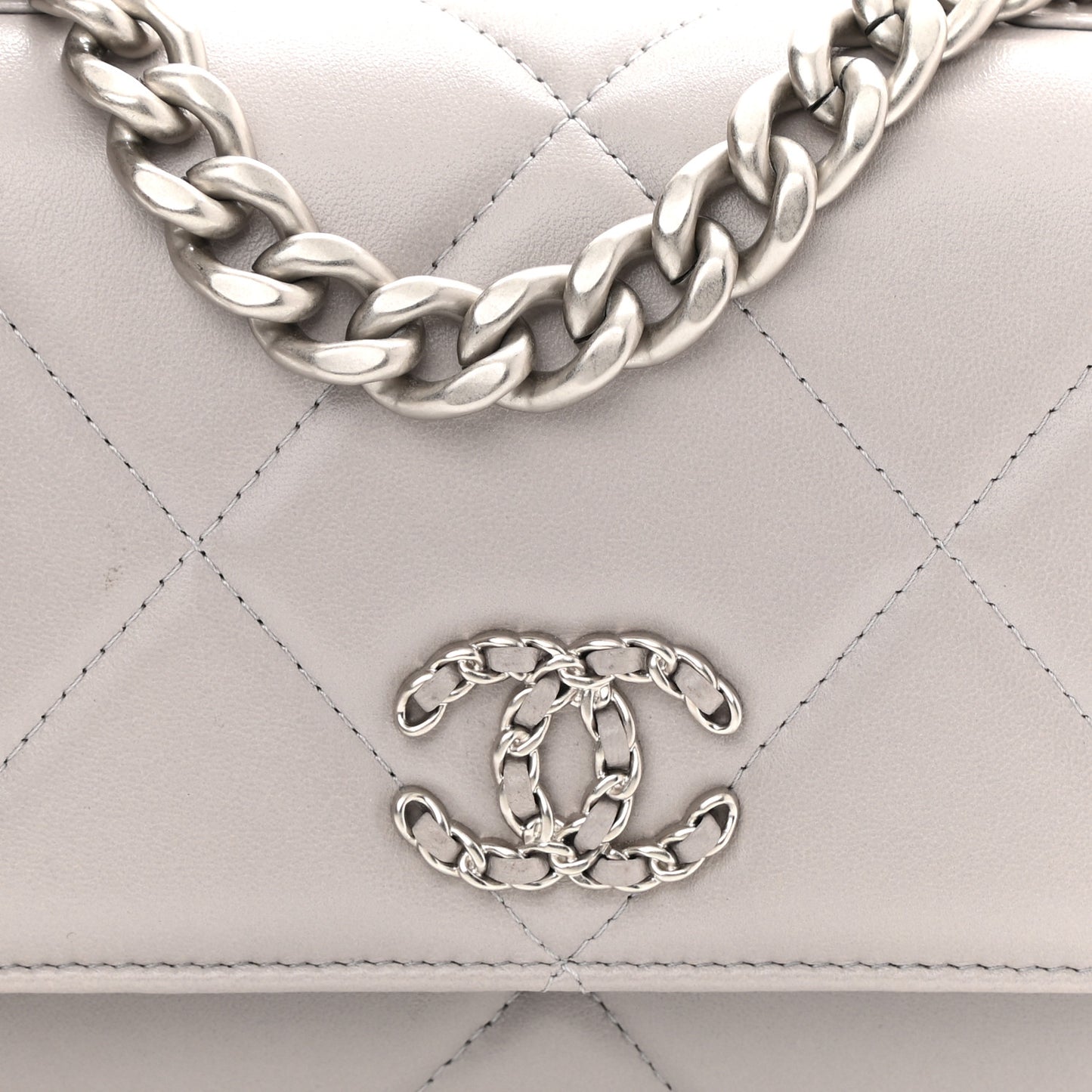 Lambskin Quilted Chanel 19 Wallet On Chain WOC Light Grey
