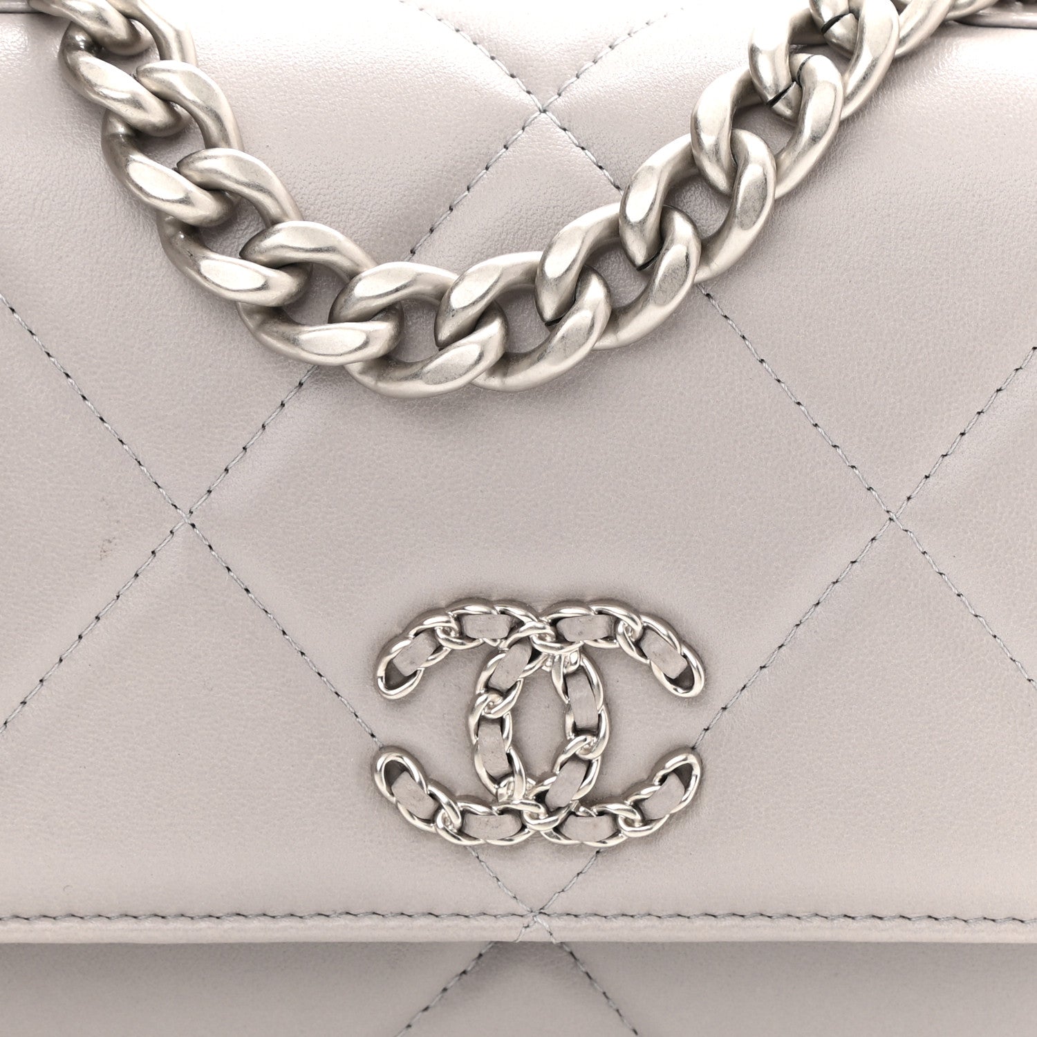 Chanel Lambskin Quilted Chanel 19 Wallet On Chain WOC Light Grey 10 of 12