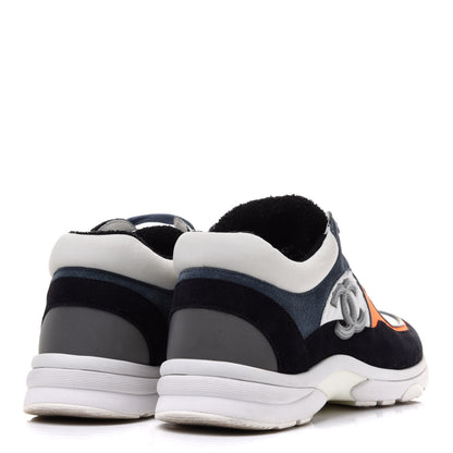 Chanel Nylon Calfskin Suede CC Womens Sneakers 36.5 Navy White Orange Black 4 of 9