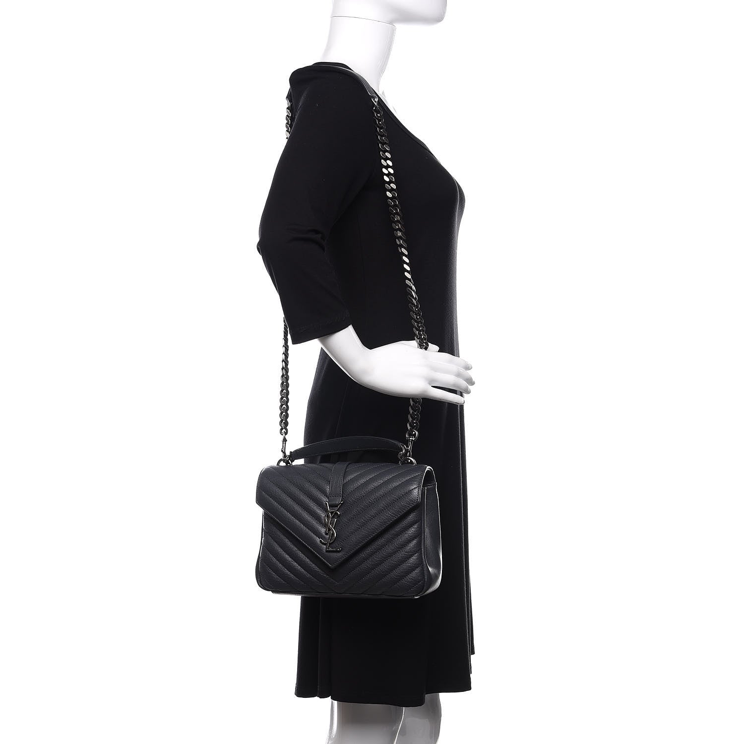 Saint Laurent Sheepskin Matelasse Chevron Monogram Medium College Bag Asphalt 2 of 13