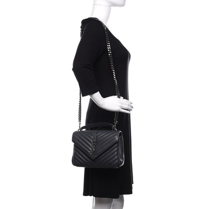 Saint Laurent Sheepskin Matelasse Chevron Monogram Medium College Bag Asphalt 2 of 13