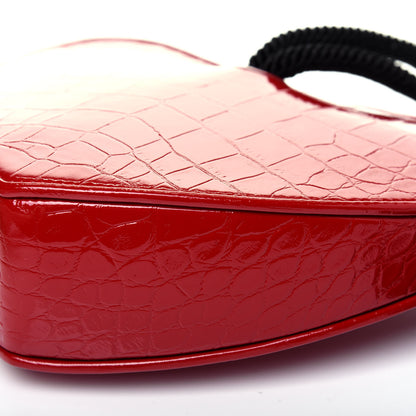 Saint Laurent Patent Crocodile Embossed Sac Coeur Heart Shaped Clutch Red 12 of 15
