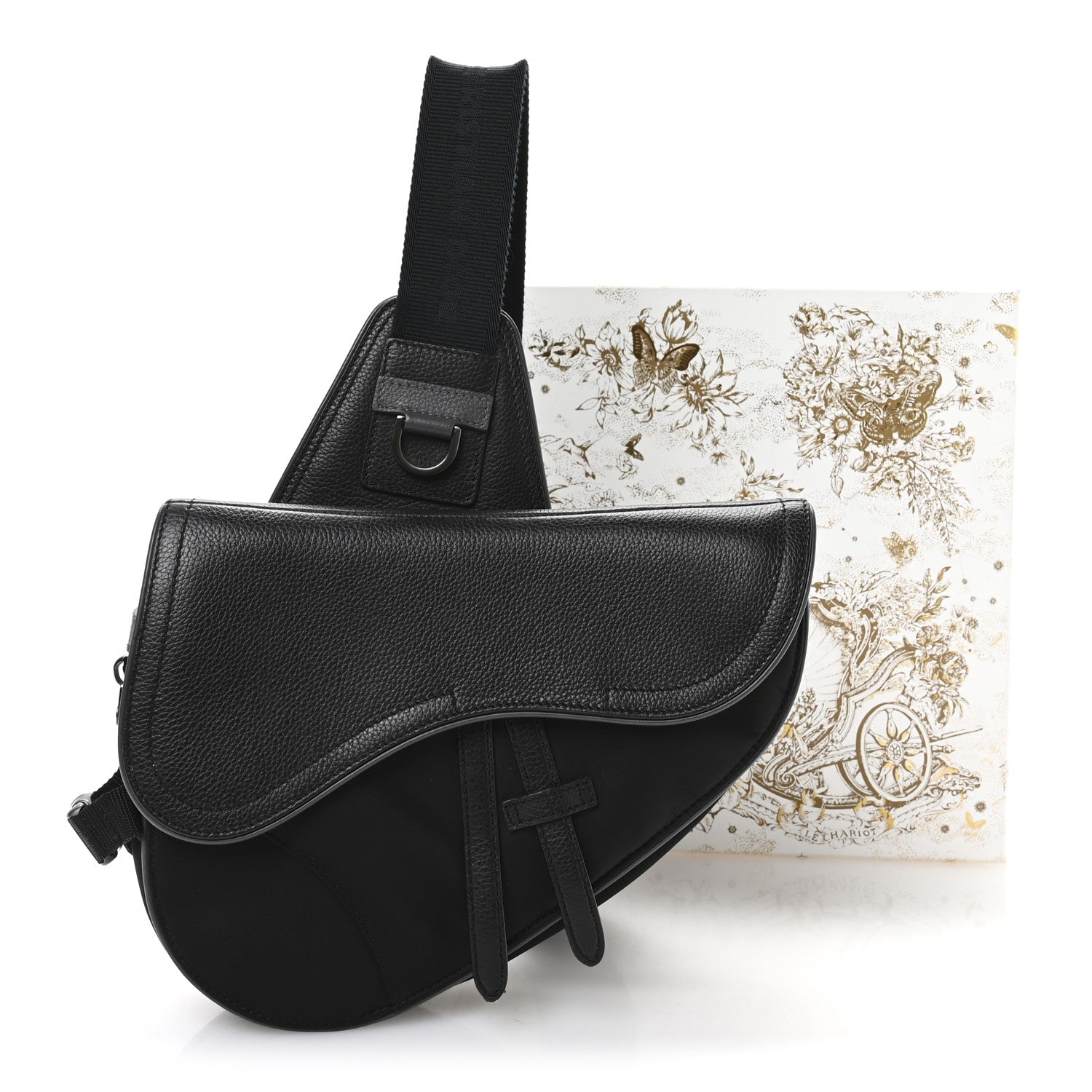 Christian Dior Nylon Grained Calfskin Saddle Bag Black Multicolor 11 of 12