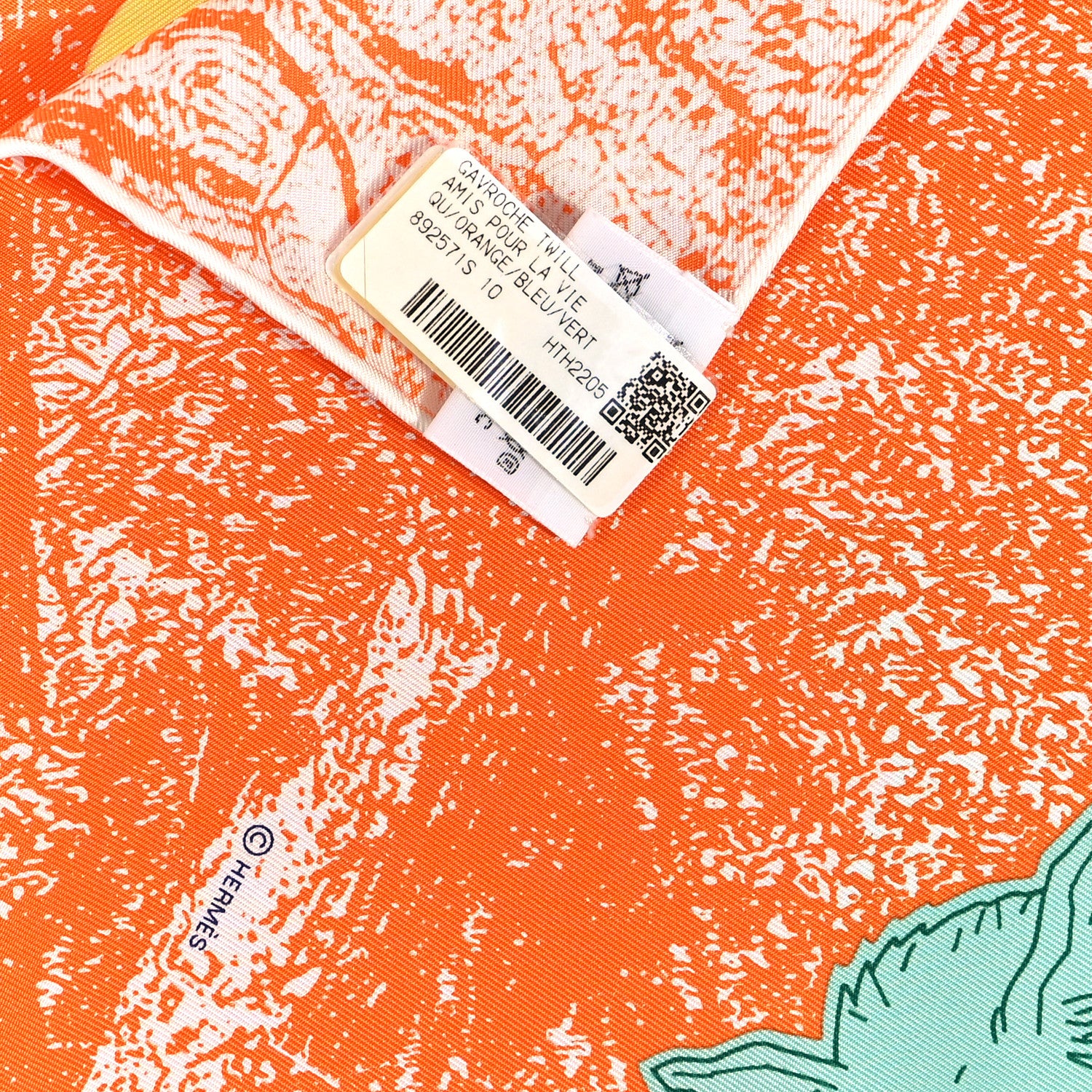 Hermes Silk Gavroche Amis Pour La Vie Pocket Square Scarf Orange Bleu Vert 3 of 3