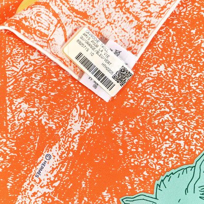 Hermes Silk Gavroche Amis Pour La Vie Pocket Square Scarf Orange Bleu Vert 3 of 3