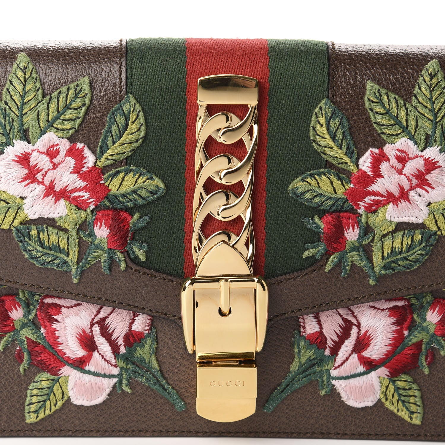 Gucci Calfskin Embroidered Sylvie Belt Bag 85 34 Brown 11 of 11