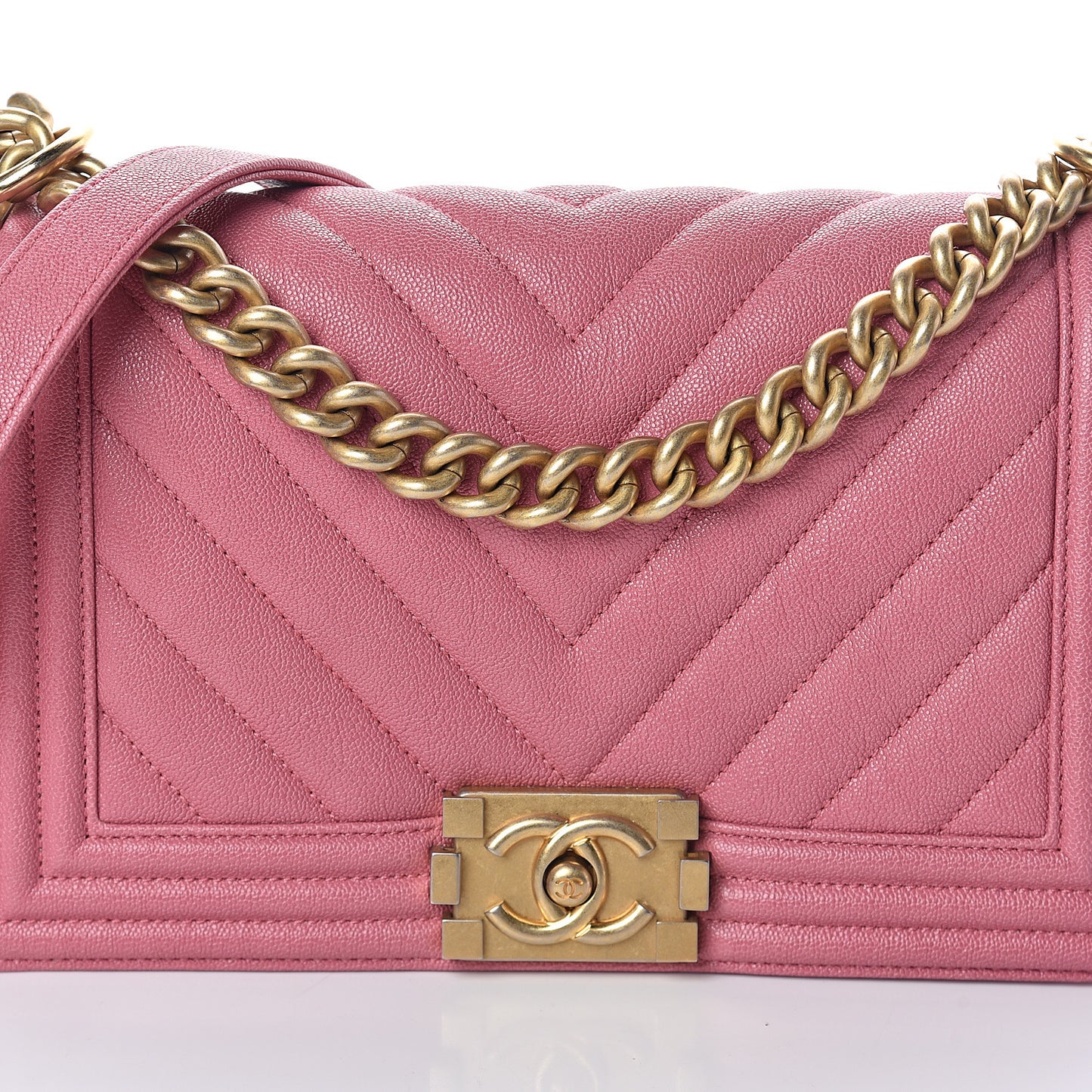 Caviar Chevron Quilted Medium Boy Flap Pink