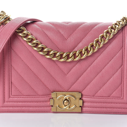 Chanel Caviar Chevron Quilted Medium Boy Flap Pink 7 of 9