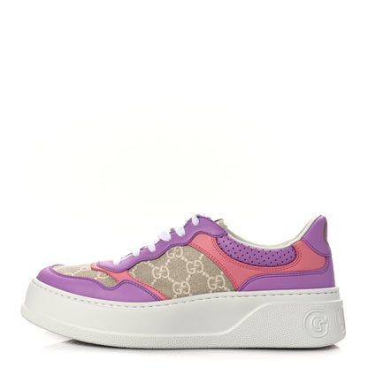 Gucci Calfskin GG Supreme Monogram Perforated Womens Platform 55mm Sneakers 39.5 Wild Cherry Beige Mystic White Bright Purple 1 of 8