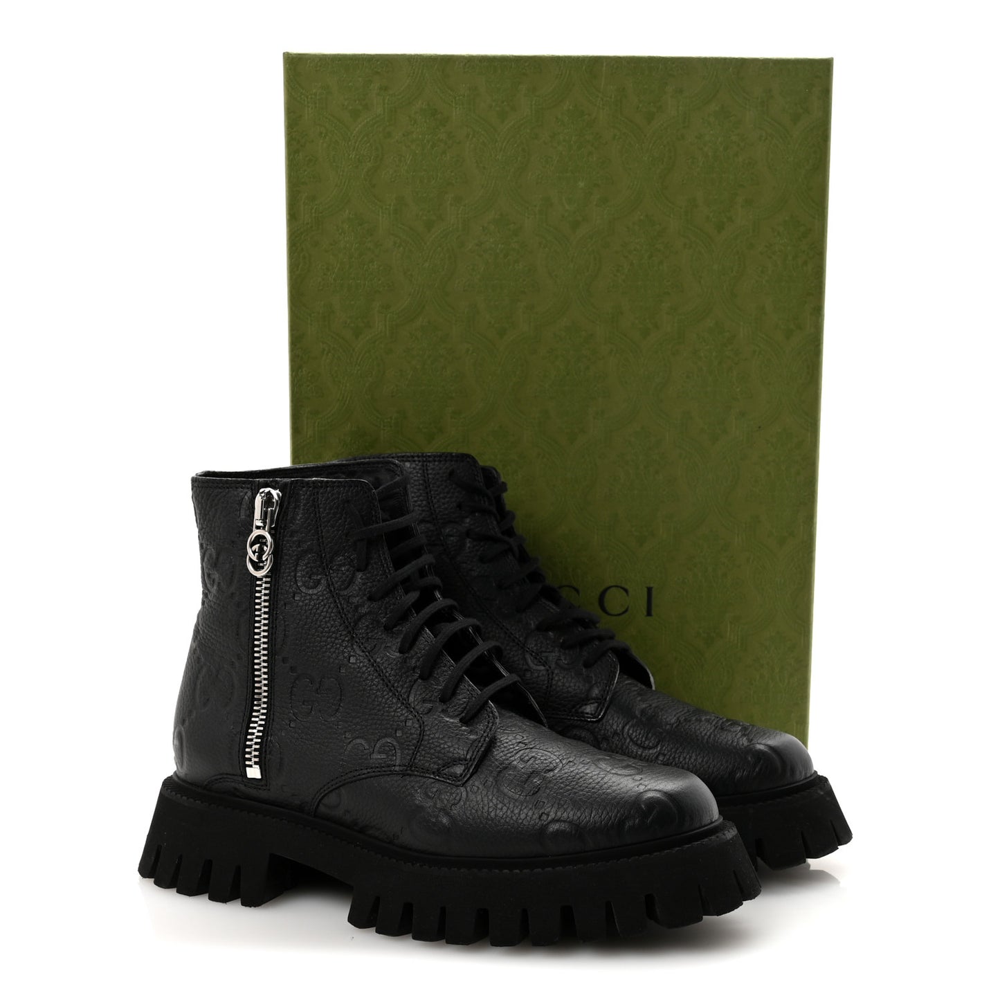 Calfskin Embossed Monogram Mens Lace Up Ankle Boots 7 Black
