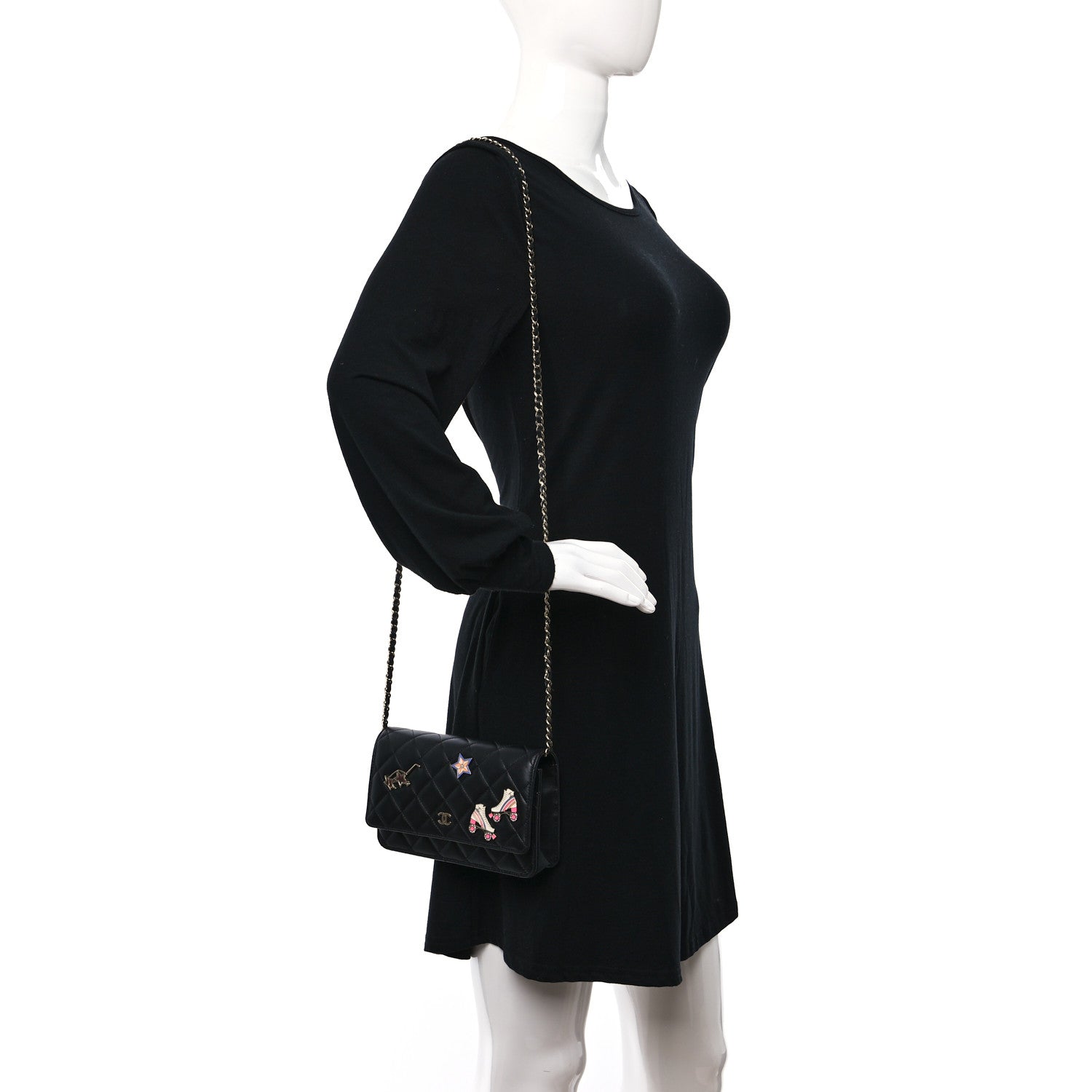 Chanel Lambskin Quilted Enamel Wallet On Chain WOC Black 2 of 11