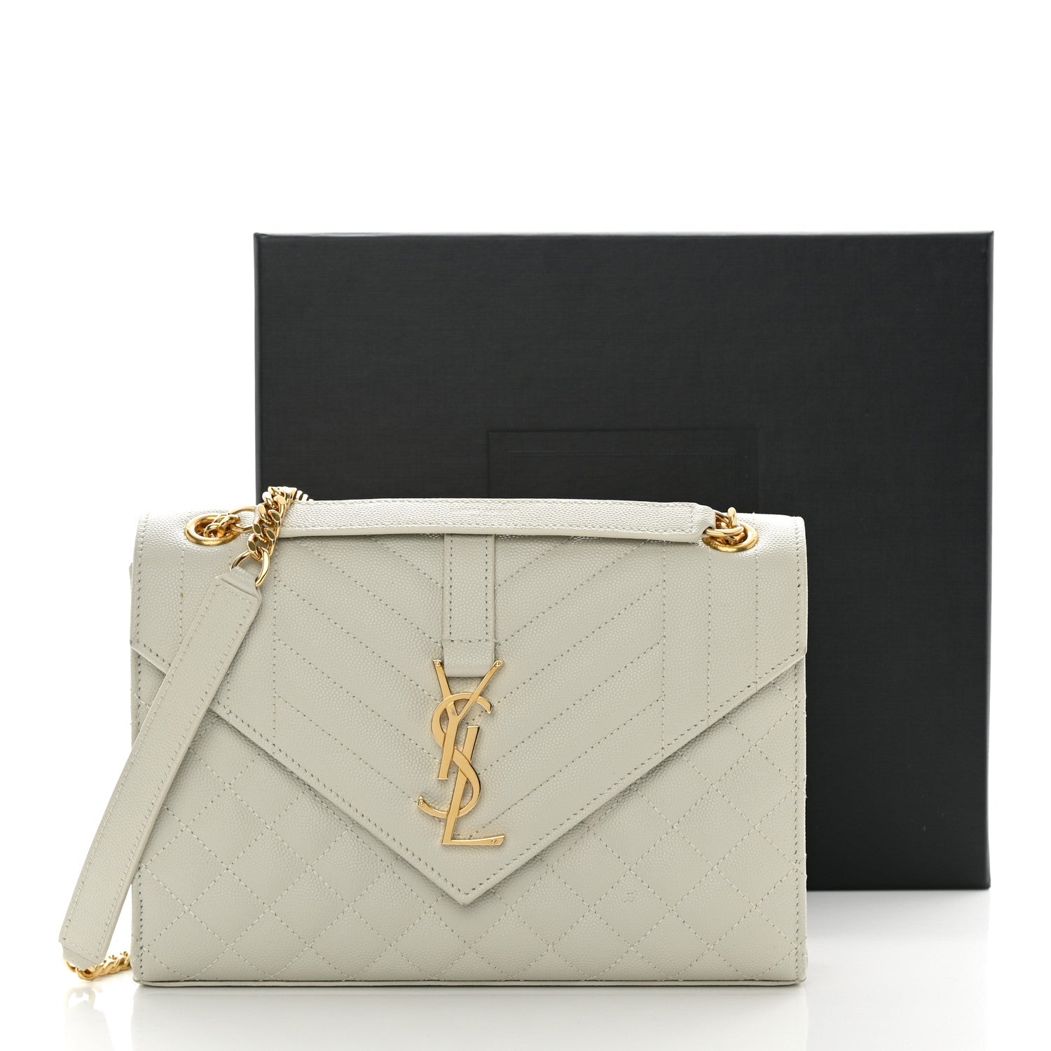 Saint Laurent Grain De Poudre Textured Mixed Matelasse Medium Triquilt Monogram Satchel Crema Soft 17 of 17