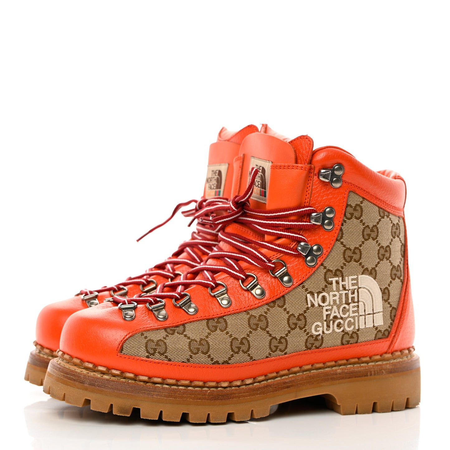 Monogram Textured Calfskin Mens Hiking Ankle Boots 41 Beige Ebony Deep Orange