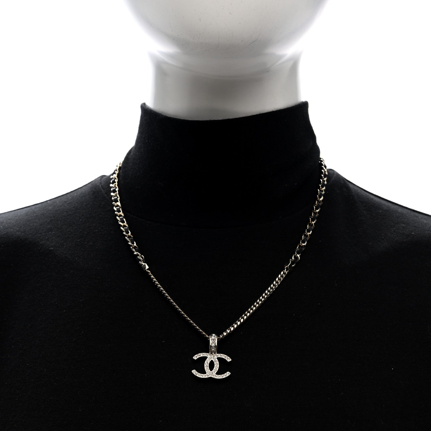 Chanel Lambskin Crystal CC Chain Pendant Necklace Black Gold 2 of 5