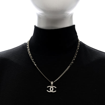 Chanel Lambskin Crystal CC Chain Pendant Necklace Black Gold 2 of 5
