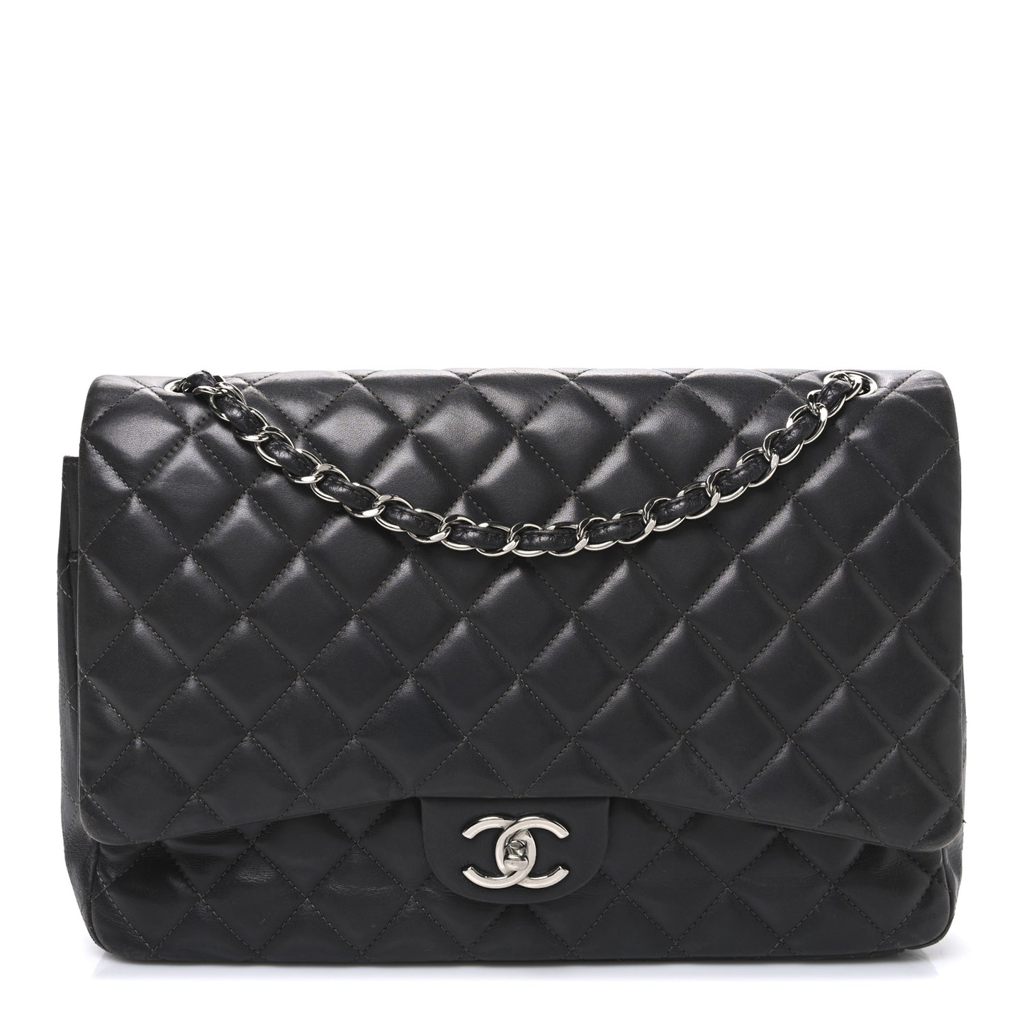 Lambskin Quilted Maxi Double Flap Dark Grey