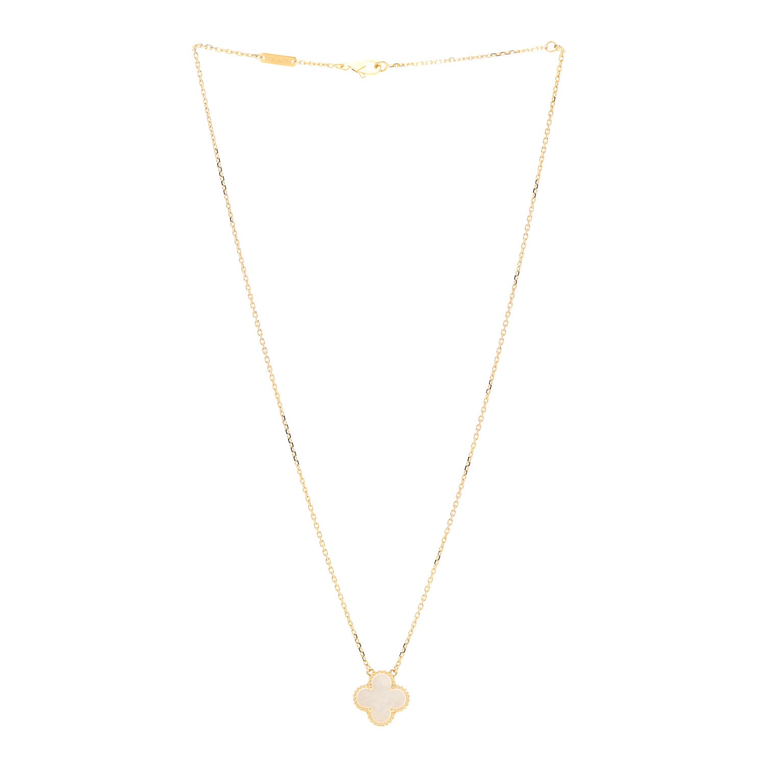 Van Cleef & Arpels 18K Yellow Gold Mother of Pearl Vintage Alhambra Pendant Necklace 3 of 5
