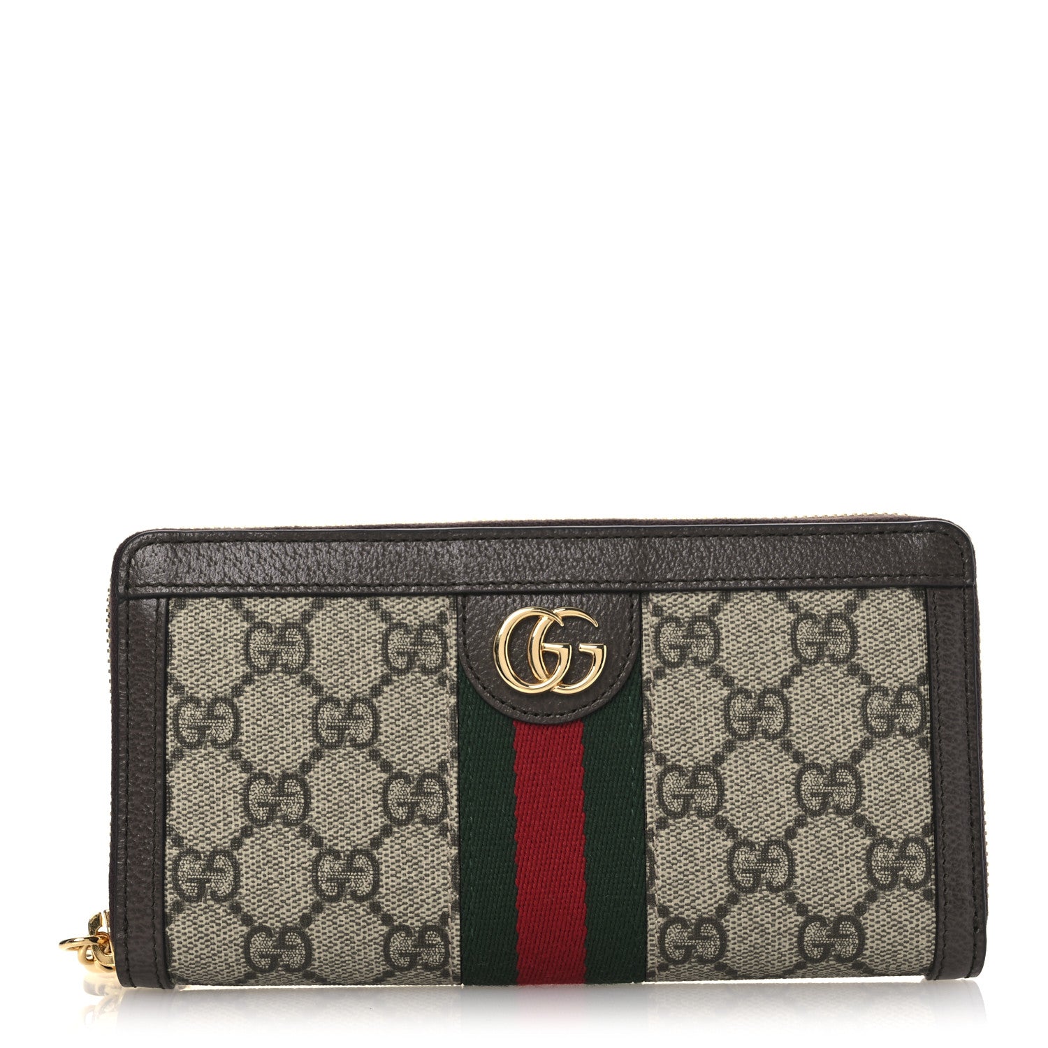 Gucci GG Supreme Monogram Web Ophidia Zip Around Wallet Brown 1 of 8