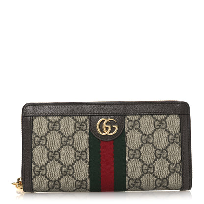 Gucci GG Supreme Monogram Web Ophidia Zip Around Wallet Brown 1 of 8