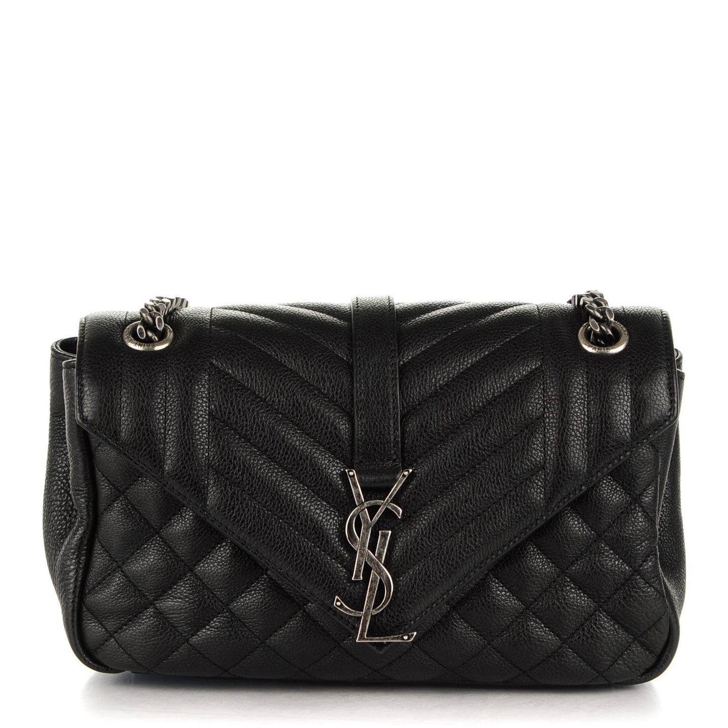 Sheepskin Tri-Quilt Monogram Medium College Bag Black