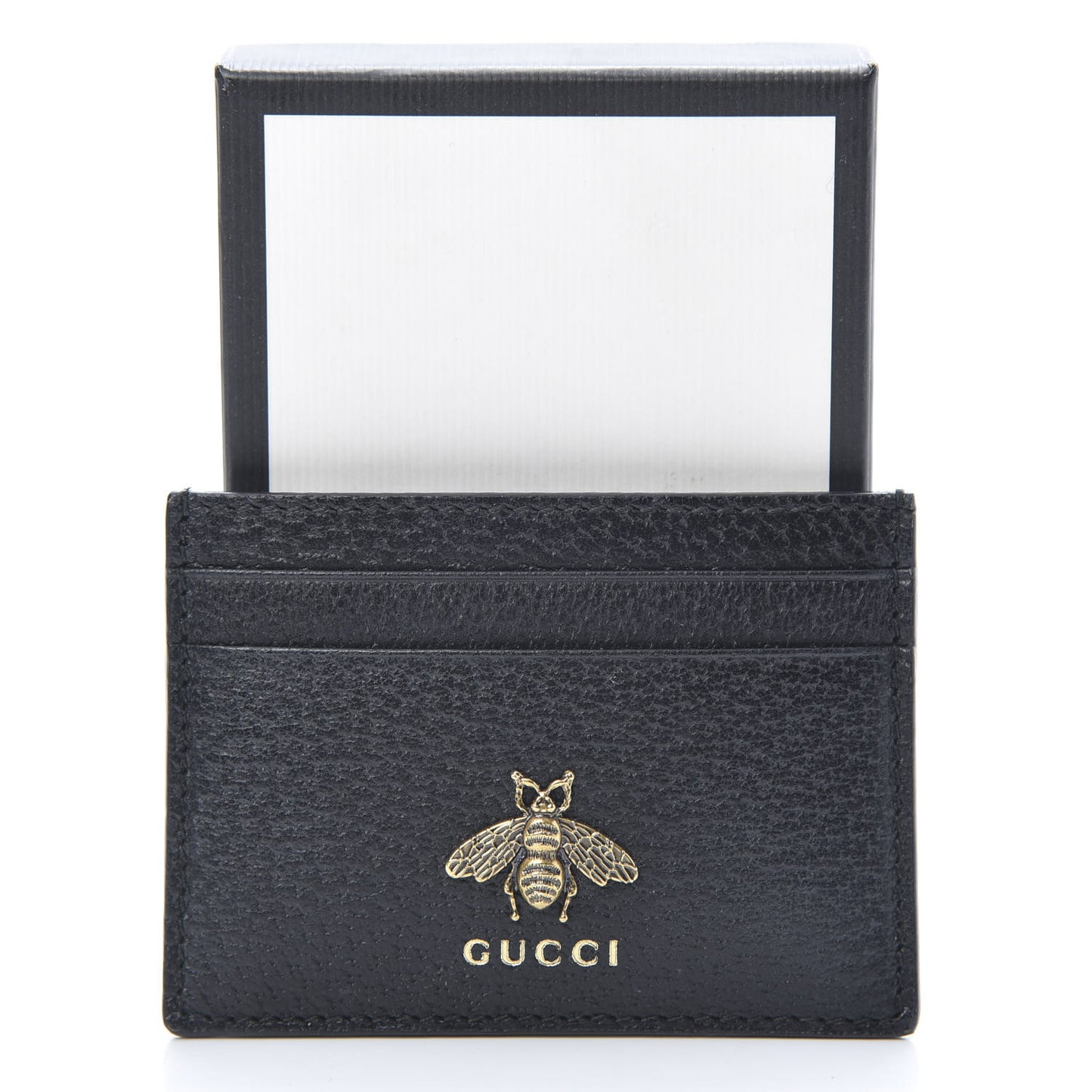 Pebbled Calfskin Animalier Card Holder Black