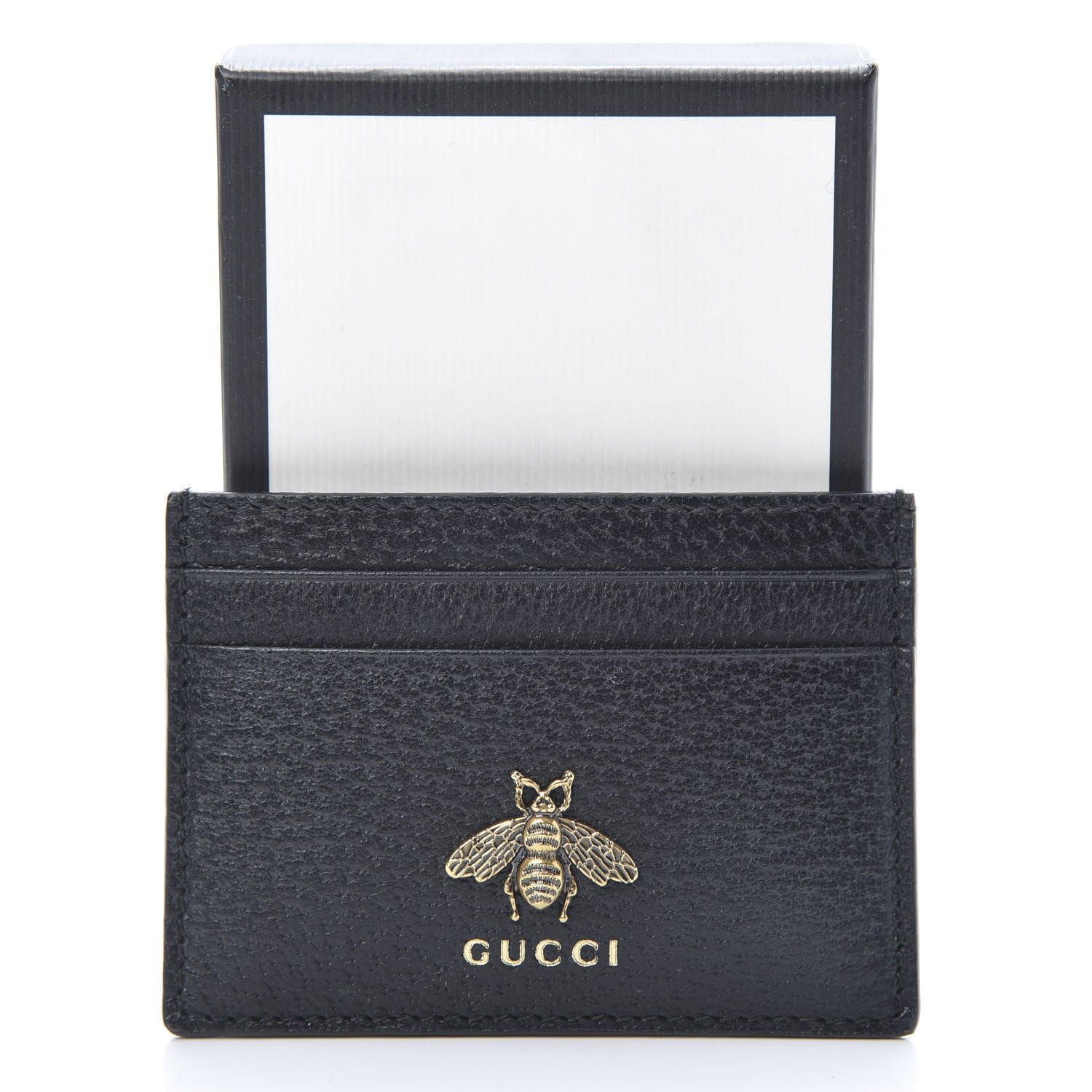 Gucci Pebbled Calfskin Animalier Card Holder Black 7 of 7