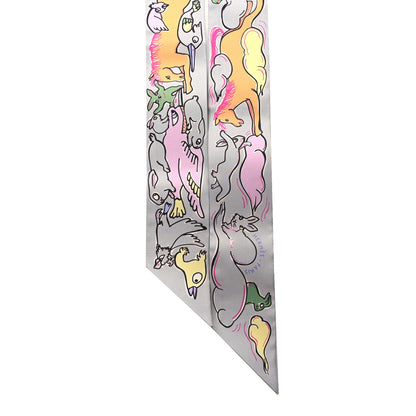 Hermes Silk Mille Et Un Lapins Twilly Gris Perle Rose Jaune 2 of 4