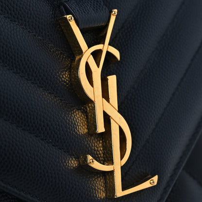 Saint Laurent Grain De Poudre Textured Mixed Matelasse Triquilt Medium Monogram Satchel Deep Marine 11 of 14