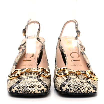 Gucci Calfskin Python Print Horsebit 75mm Slingback Pumps 39.5 Beige Avana 2 of 8