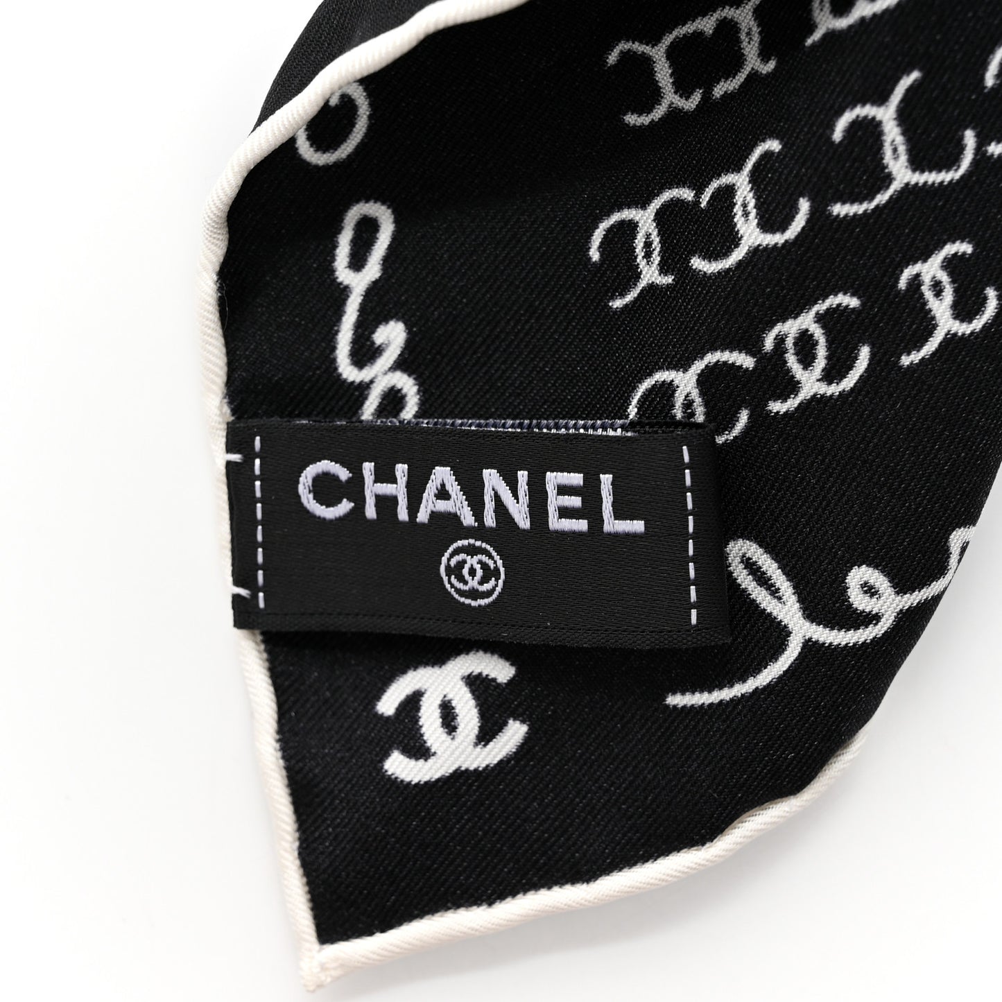 Silk CC Twilly Hair Tie Black White